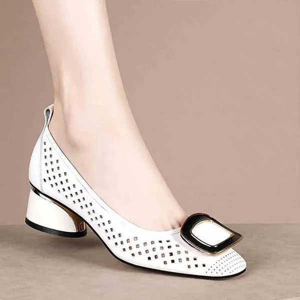 Women's Casual Shallow Slip-on Hollow Block Heels 84723919S