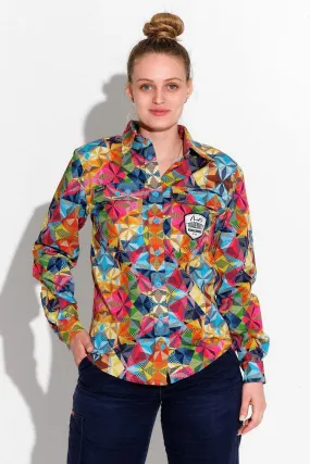 Women's Fractal Full Button Long Sleeve Workshirt