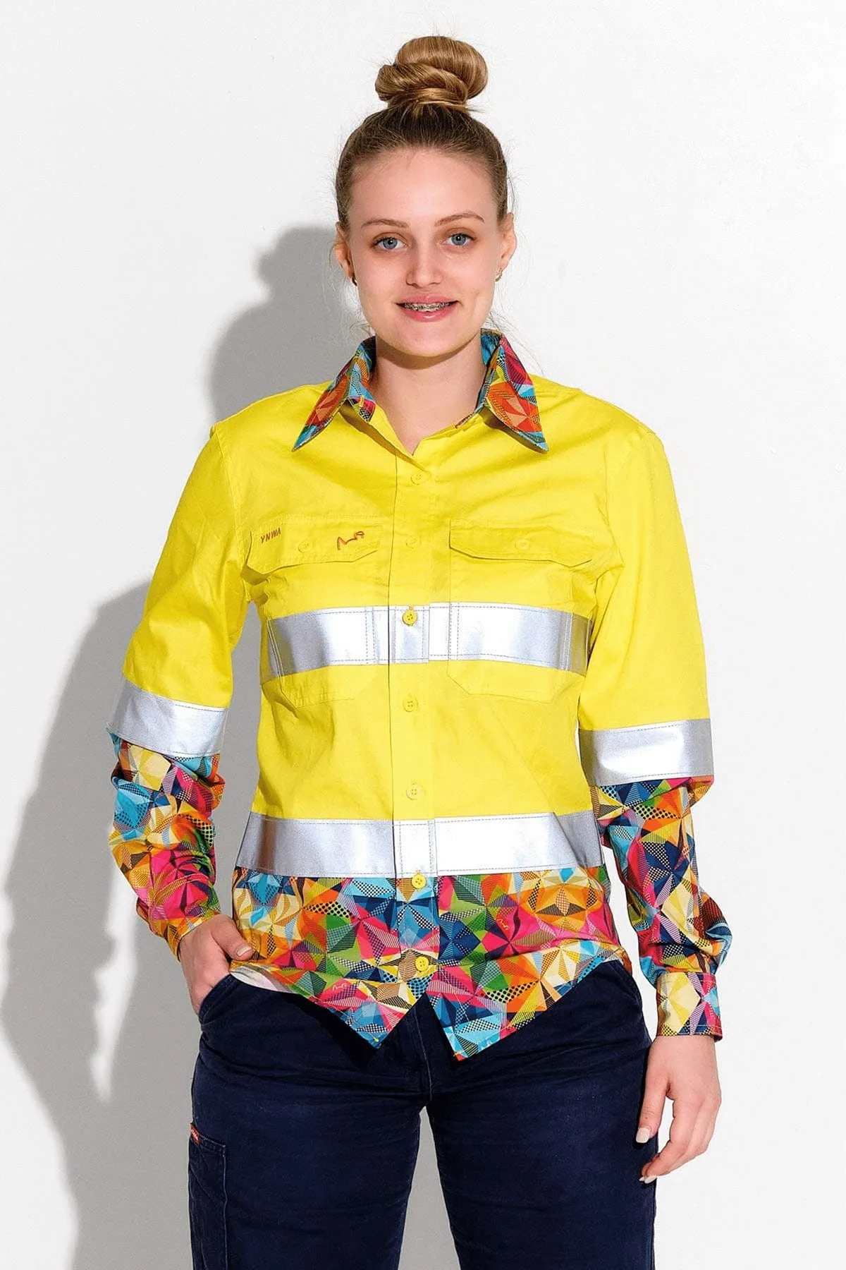 Women's Fractal Yellow Day/Night Hi Vis Workshirt