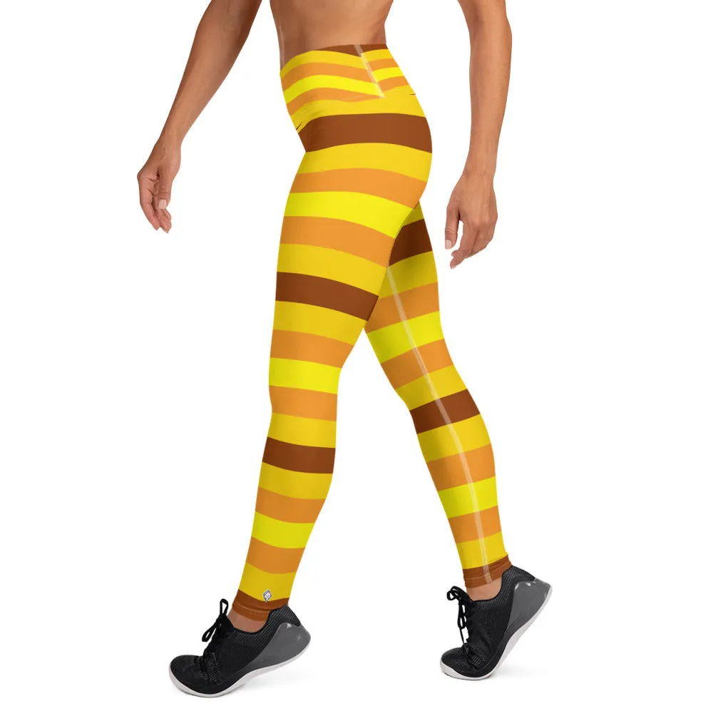 Women's High Waist Striped Honey Comb Leggings Tights