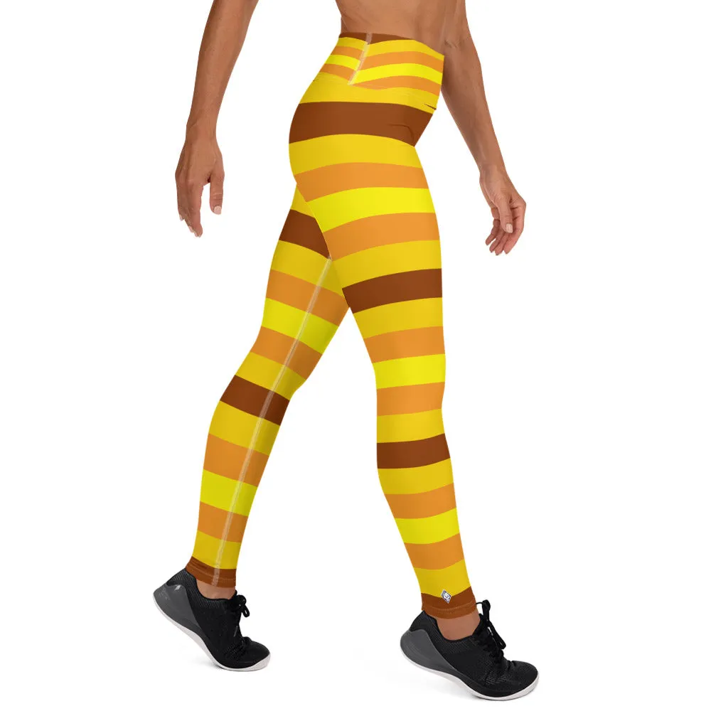 Women's High Waist Striped Honey Comb Leggings Tights