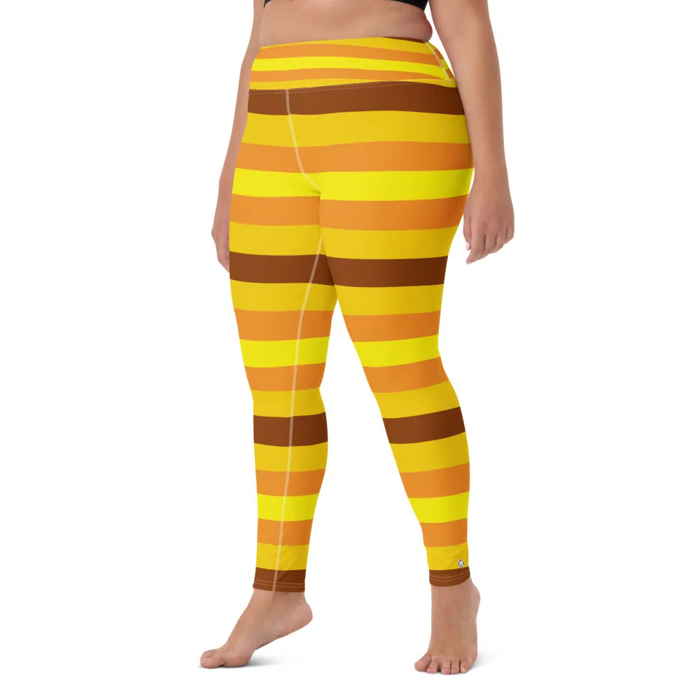 Women's High Waist Striped Honey Comb Leggings Tights