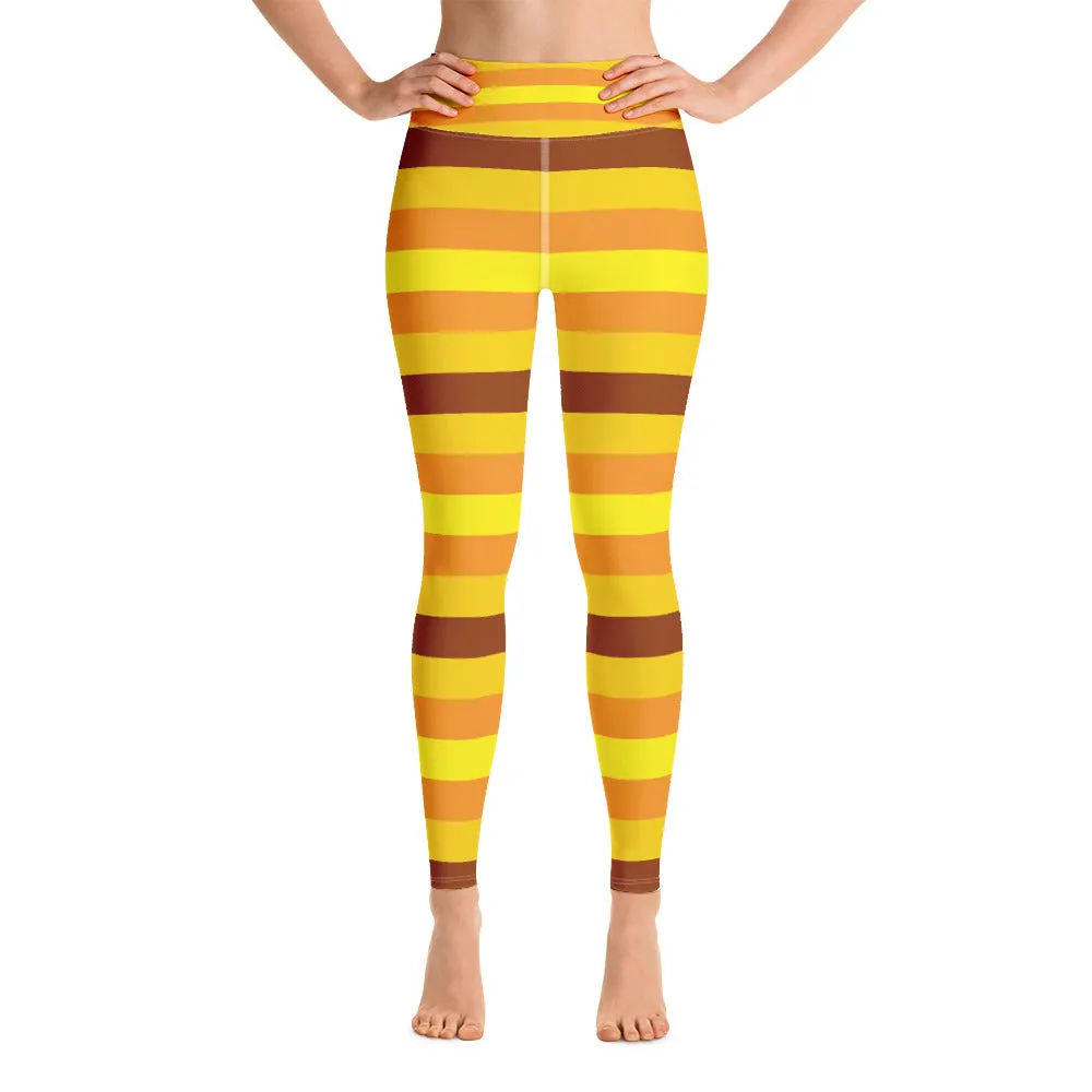 Women's High Waist Striped Honey Comb Leggings Tights