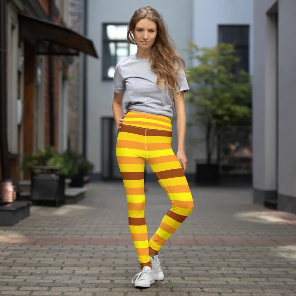 Women's High Waist Striped Honey Comb Leggings Tights