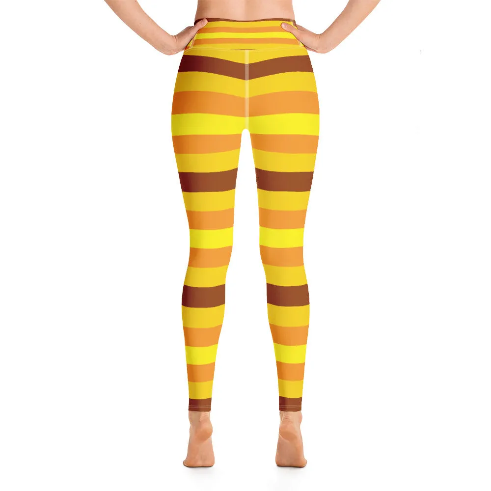 Women's High Waist Striped Honey Comb Leggings Tights