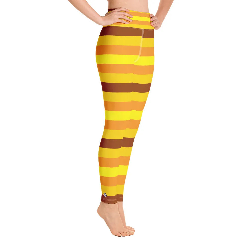 Women's High Waist Striped Honey Comb Leggings Tights