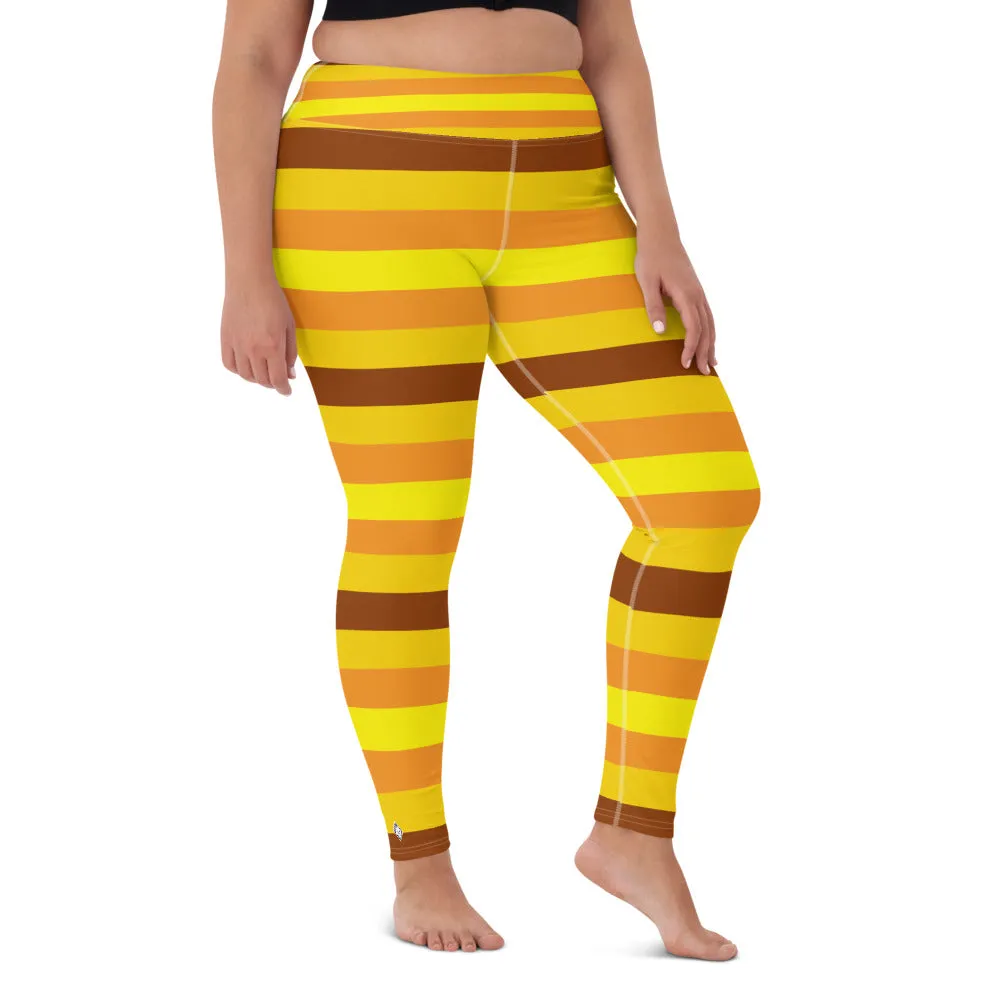 Women's High Waist Striped Honey Comb Leggings Tights