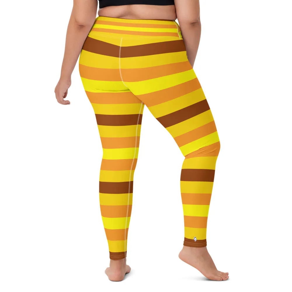 Women's High Waist Striped Honey Comb Leggings Tights