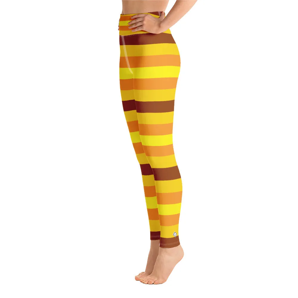 Women's High Waist Striped Honey Comb Leggings Tights