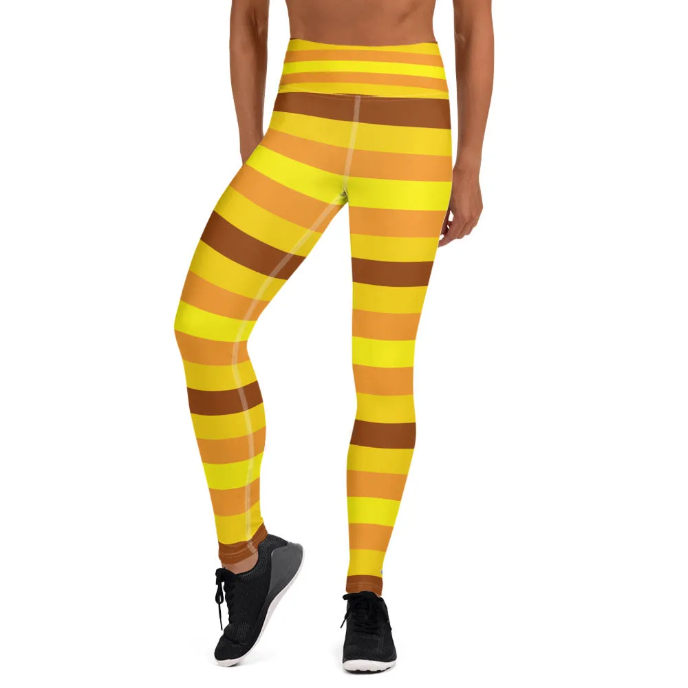 Women's High Waist Striped Honey Comb Leggings Tights