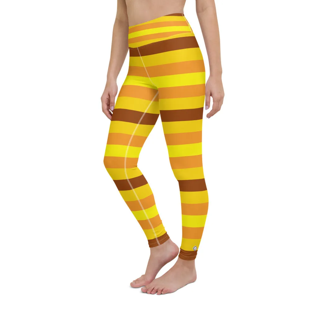 Women's High Waist Striped Honey Comb Leggings Tights