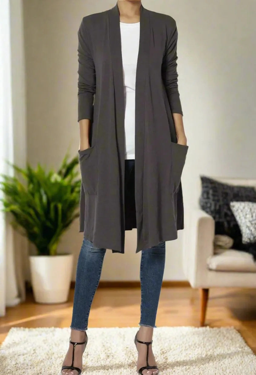 Womens Long Cardigan With Pockets Gray Sizes S/M/L/XL