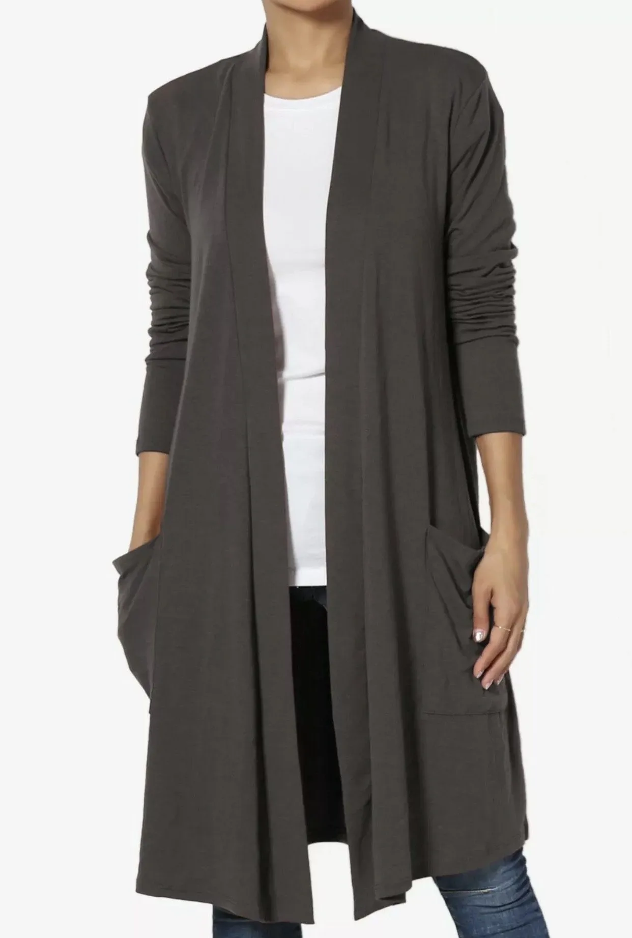 Womens Long Cardigan With Pockets Gray Sizes S/M/L/XL