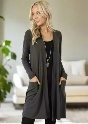 Womens Long Cardigan With Pockets Gray Sizes S/M/L/XL