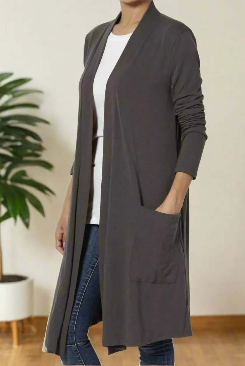 Womens Long Cardigan With Pockets Gray Sizes S/M/L/XL