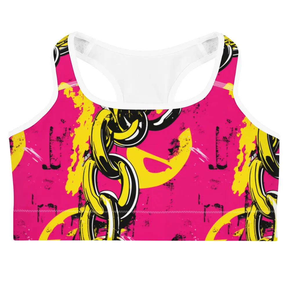 Women's Mile After Mile - Golden Chains 001 Racer Back Sports Bra