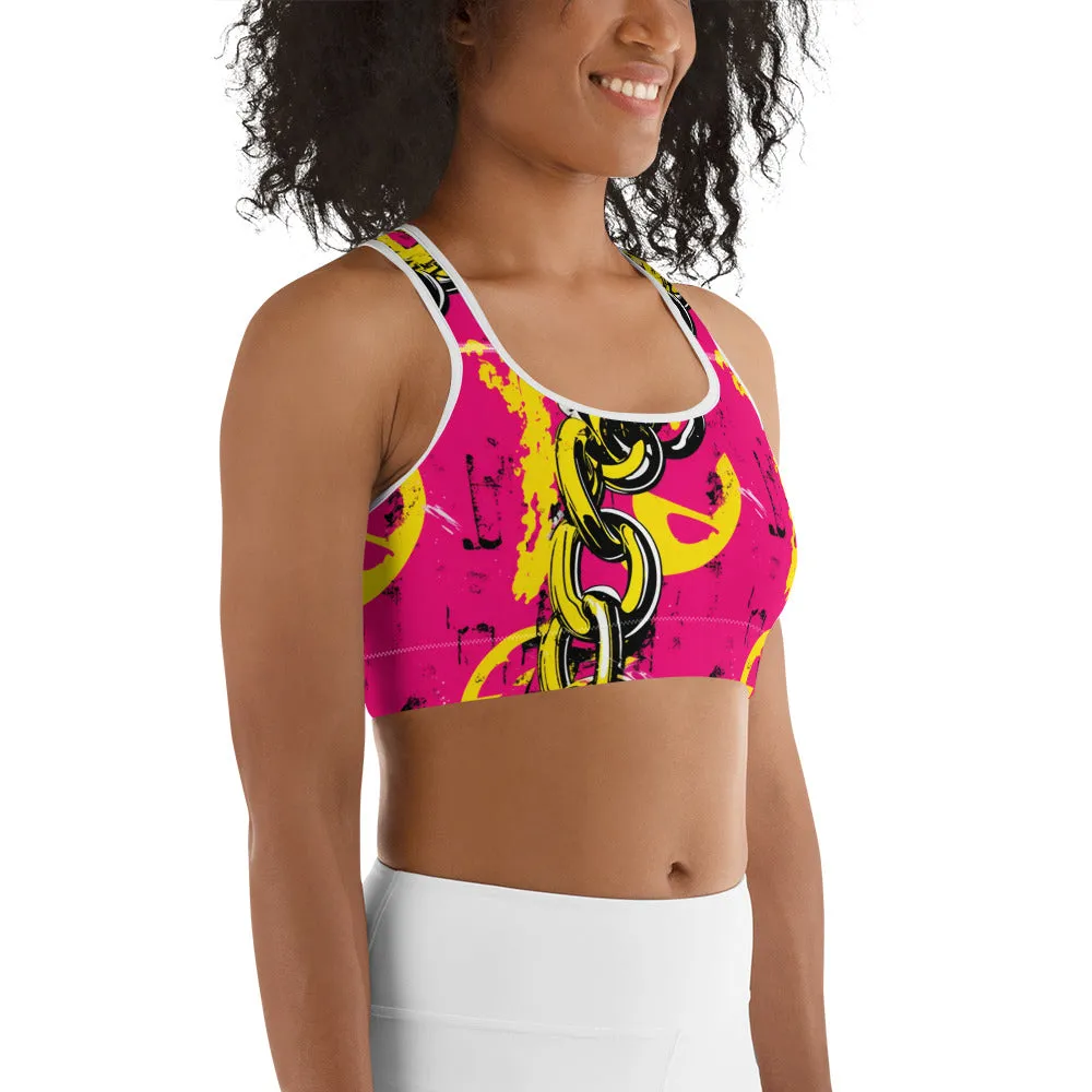 Women's Mile After Mile - Golden Chains 001 Racer Back Sports Bra