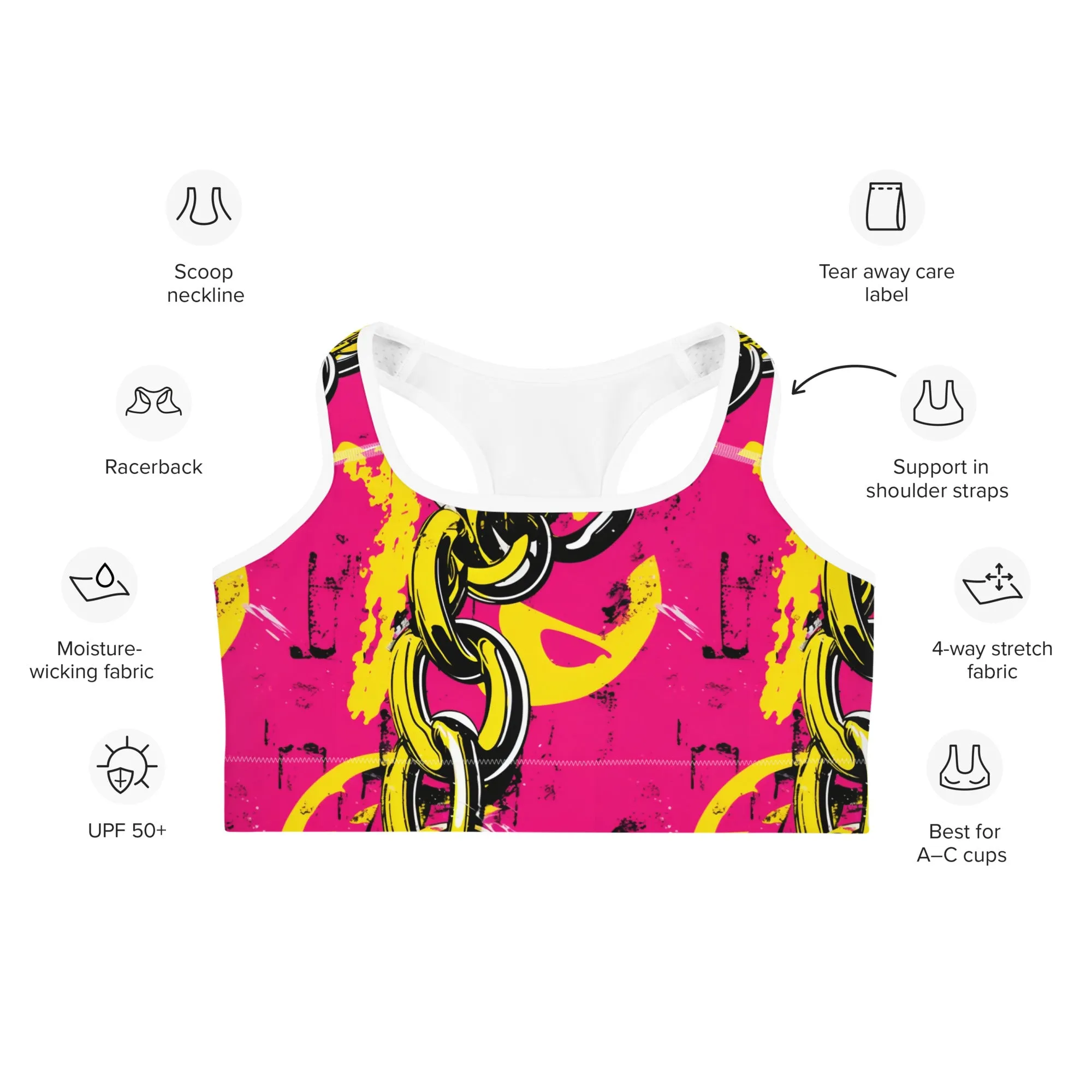 Women's Mile After Mile - Golden Chains 001 Racer Back Sports Bra