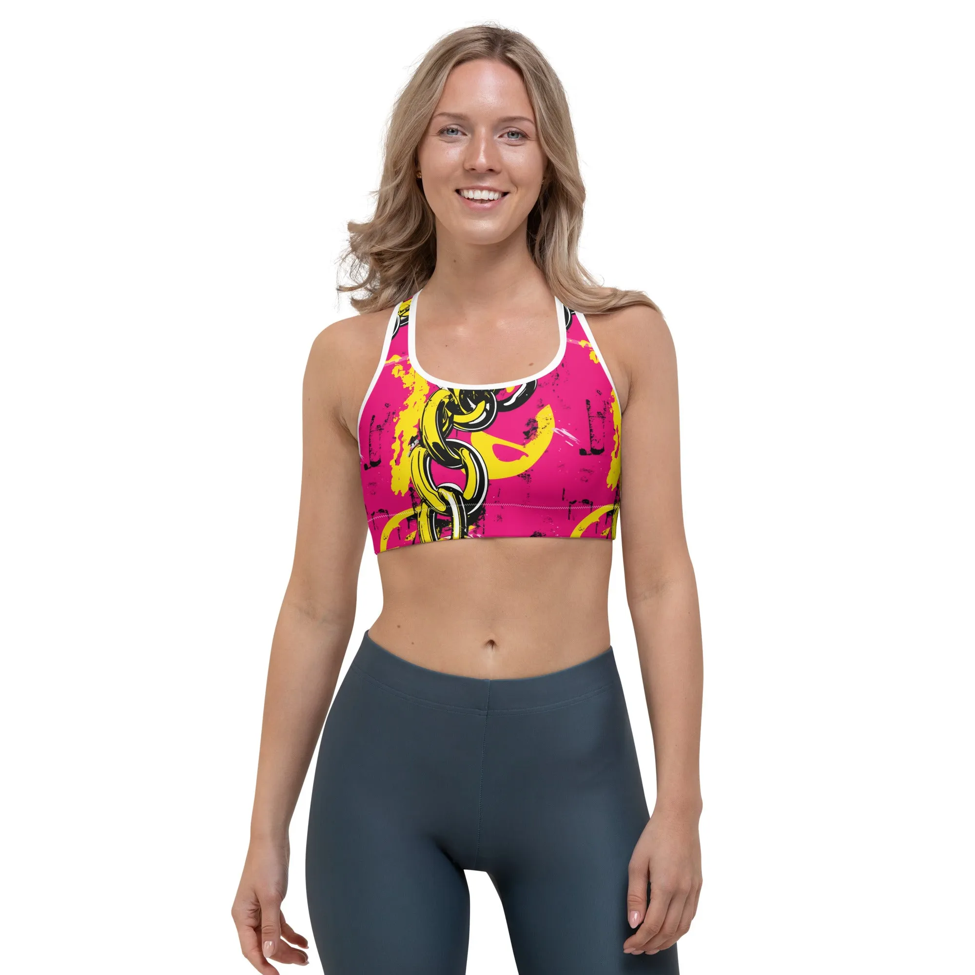 Women's Mile After Mile - Golden Chains 001 Racer Back Sports Bra