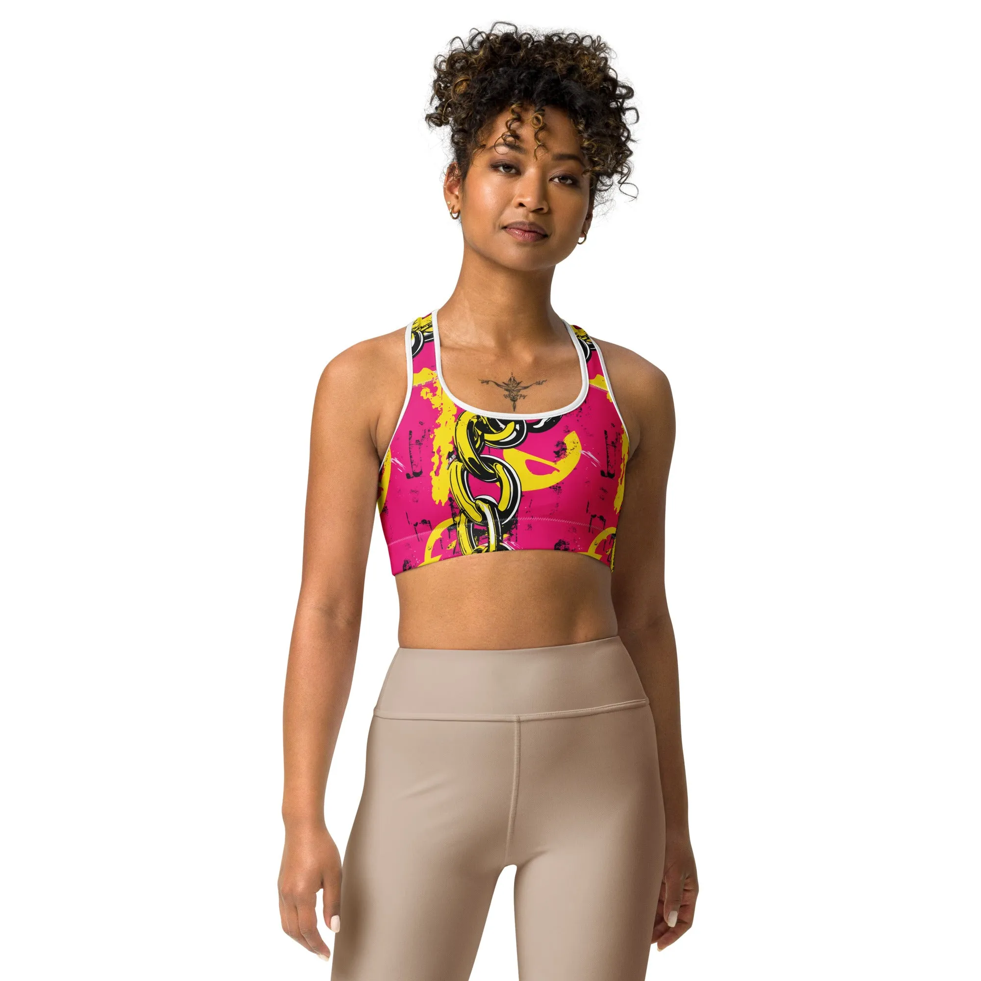 Women's Mile After Mile - Golden Chains 001 Racer Back Sports Bra