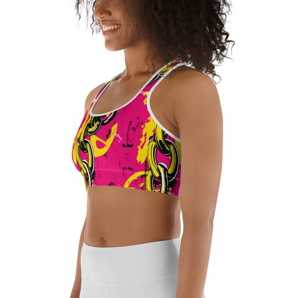 Women's Mile After Mile - Golden Chains 001 Racer Back Sports Bra