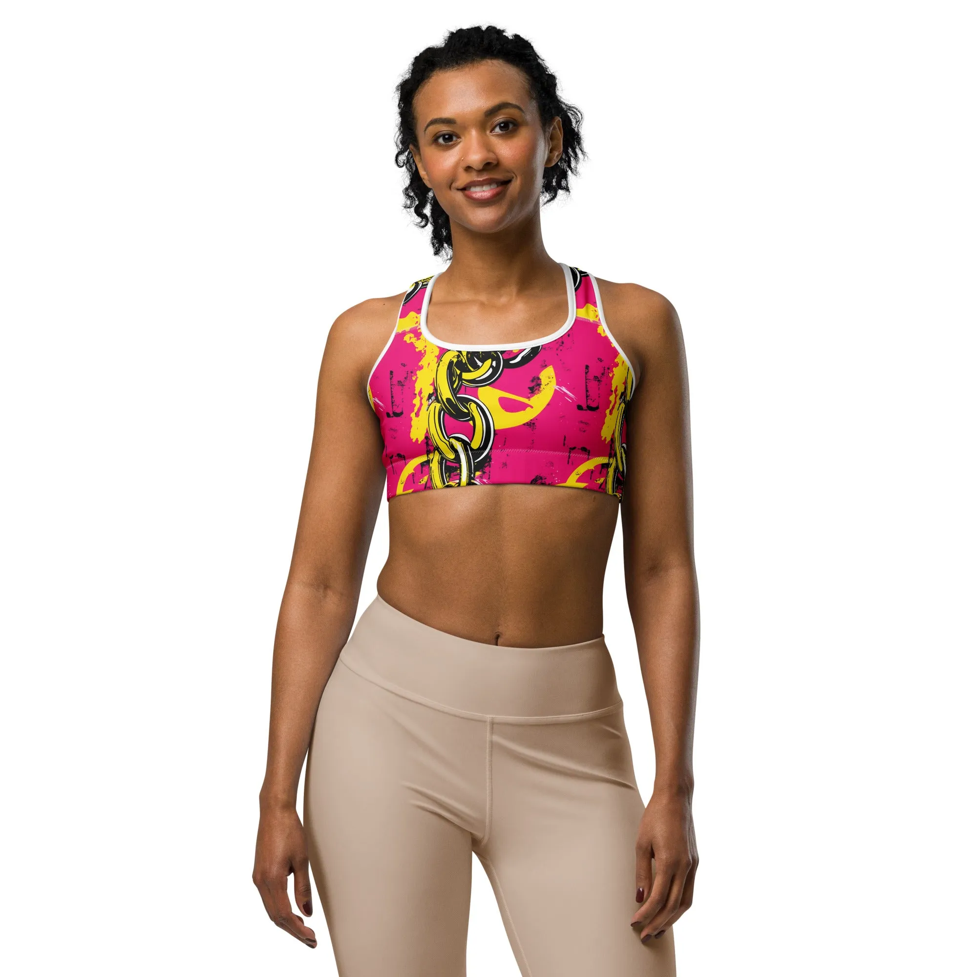 Women's Mile After Mile - Golden Chains 001 Racer Back Sports Bra