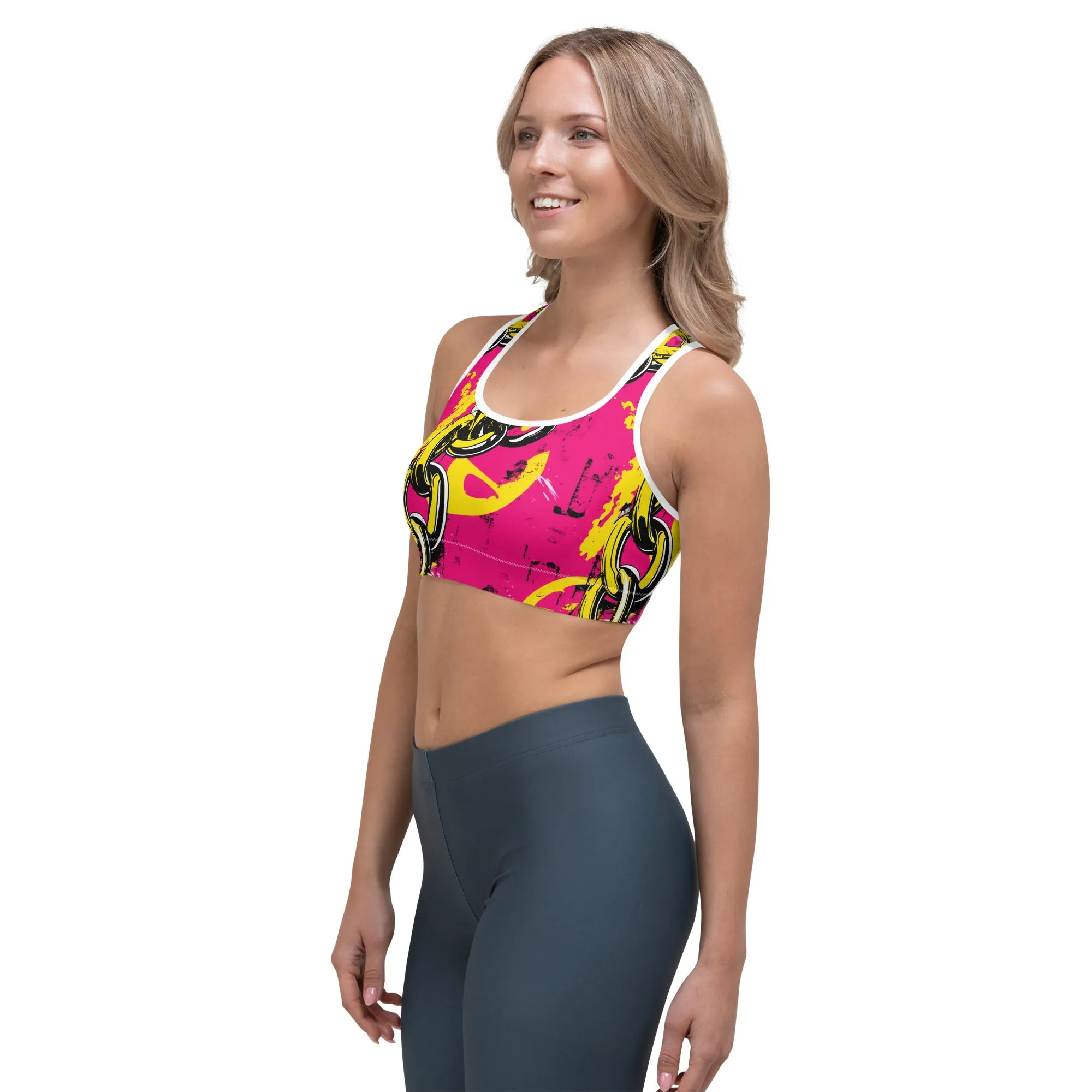 Women's Mile After Mile - Golden Chains 001 Racer Back Sports Bra