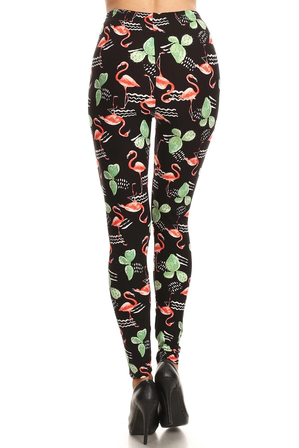 Women's Plus Flamingo Cactus Pattern Printed Leggings