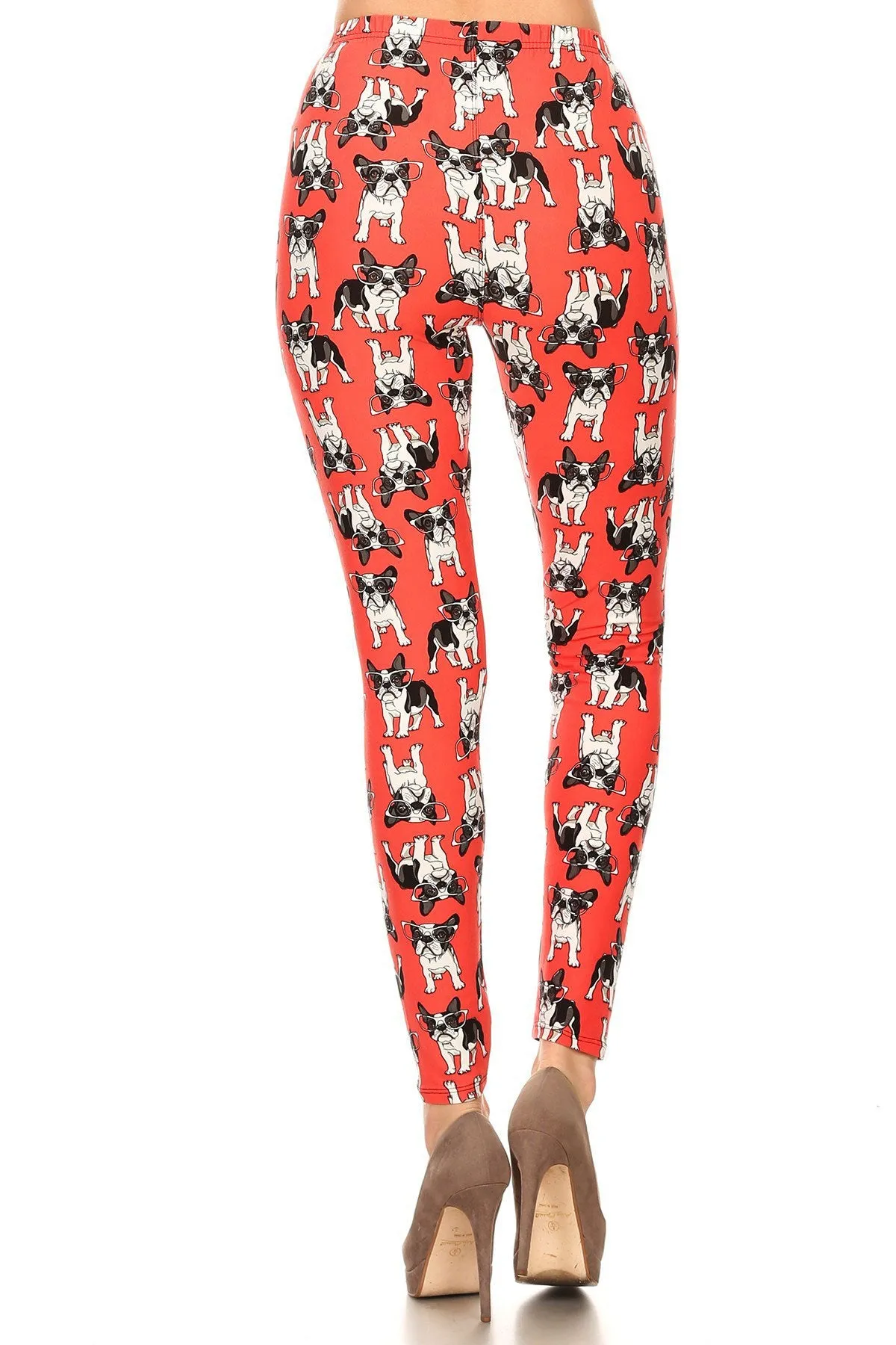 Women's Plus French Bulldog Wearing Glasses Pattern Printed Leggings