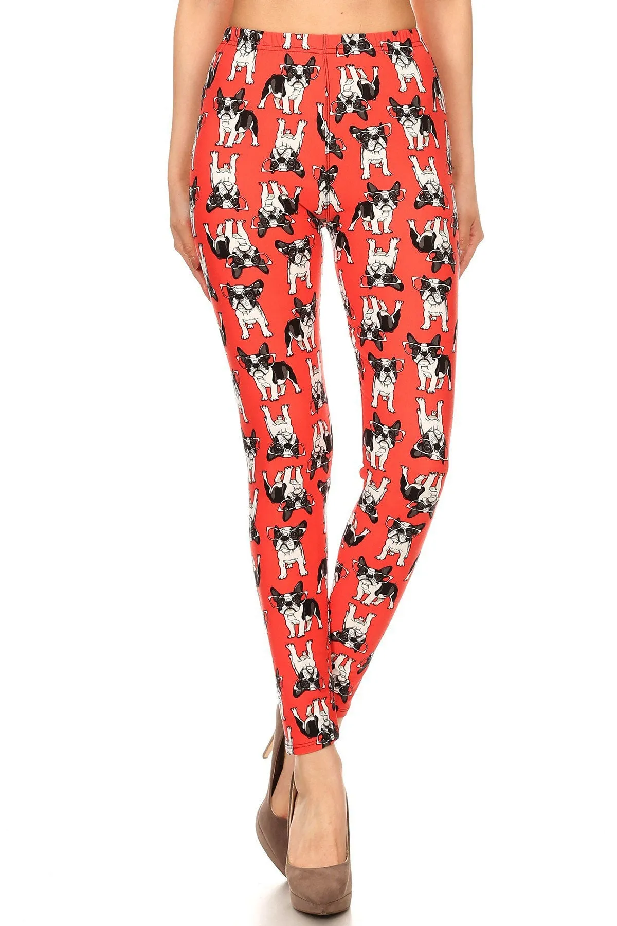 Women's Plus French Bulldog Wearing Glasses Pattern Printed Leggings