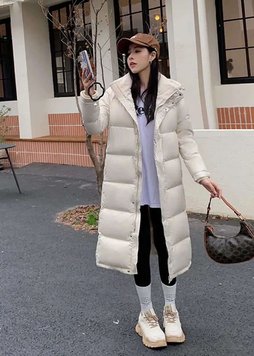 Women's Quilted Long Down Jacket,White Long Puffer Down,Quilted Down Coat