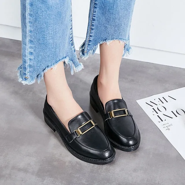 women's retro leather loaferflate shoes