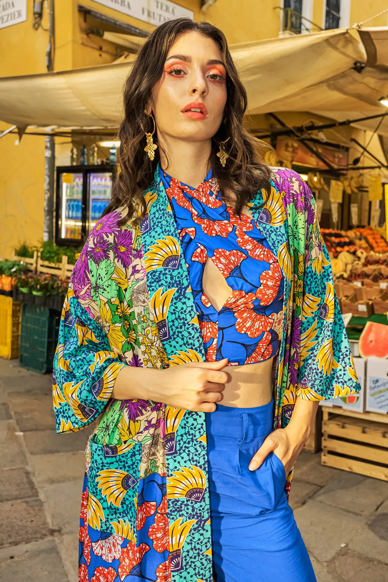 Zola Long Afromono Kimono - In Living Colours Print | ILC OA OG